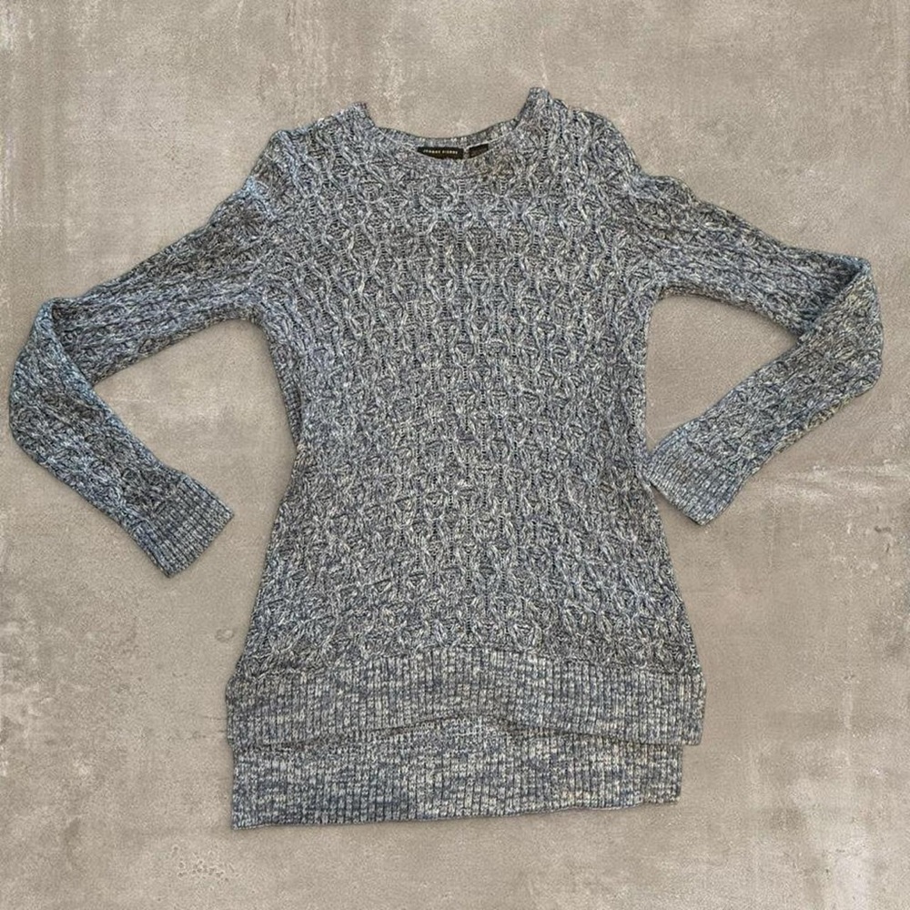 Jeanne Pierre Blue & White Marled Cable Knit Sweater - Size S